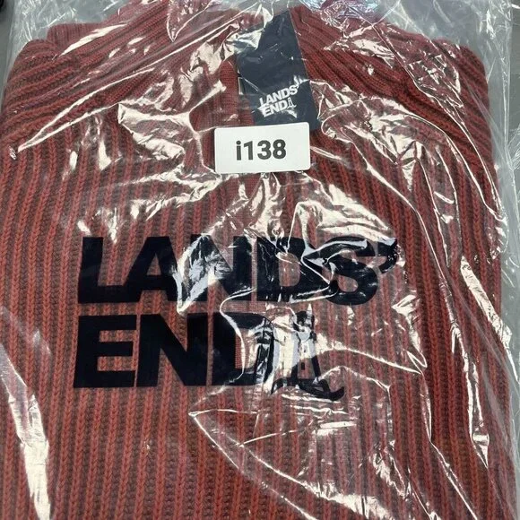 NEW Lands’ End Men’s M Ribbed Knit Sweater Mock neck Red Rust 100% Cotton - Picture 7 of 8